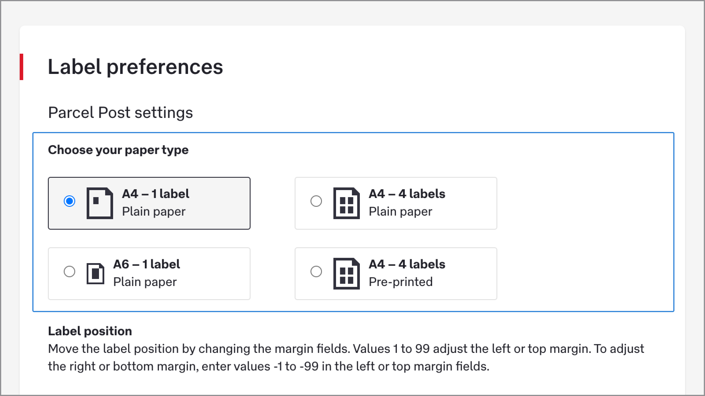 screenshot label preferences paper type ap
