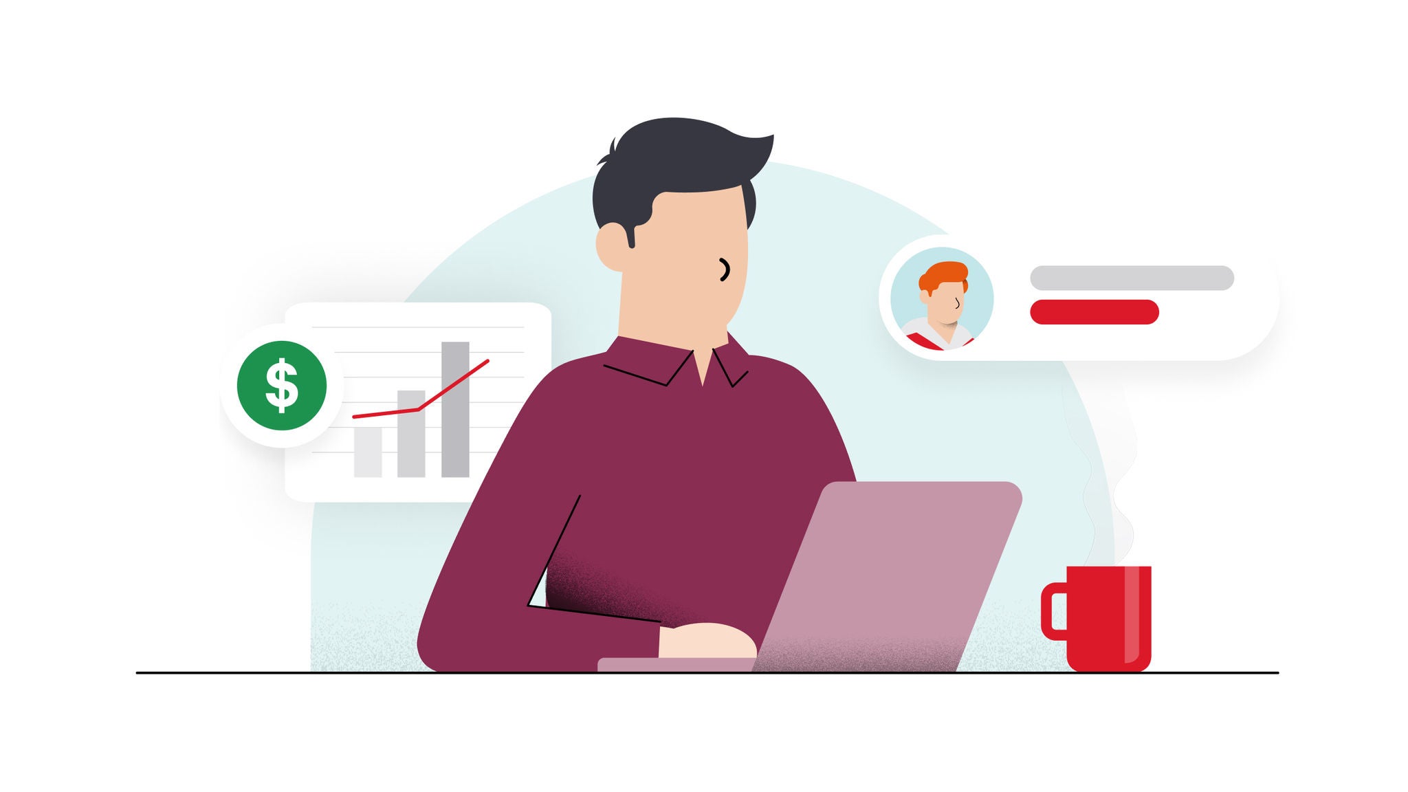 Illustration of man working on laptop