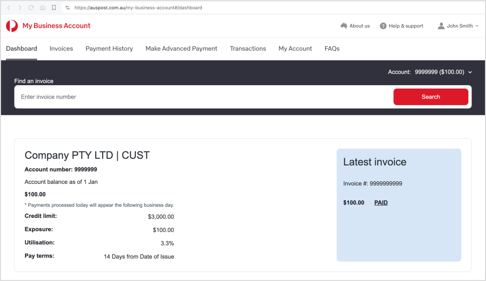 My Business Account dashboard