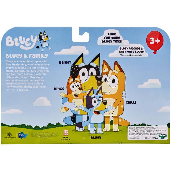 Bluey & Family Figure 4 Pack – Bluey, Bingo, Bandit & Chilli product photo Internal 2 DETAILS