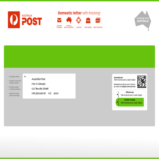Domestic Letter with Tracking Prepaid Envelope Large (C4) – 10 Pack product photo Internal 1 DETAILS
