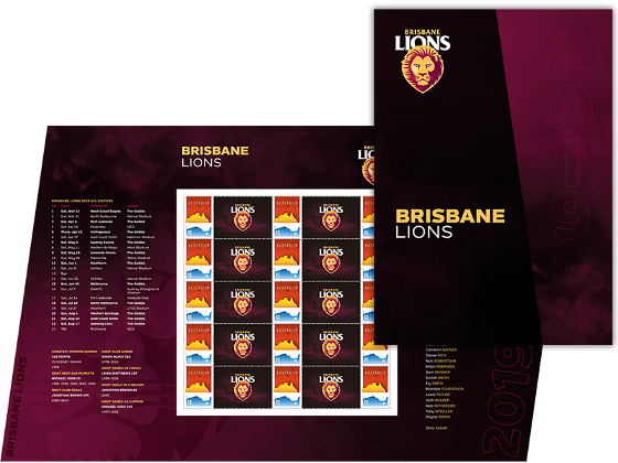 AFL 2019 Brisbane Lions stamp pack product photo Internal 1 DETAILS